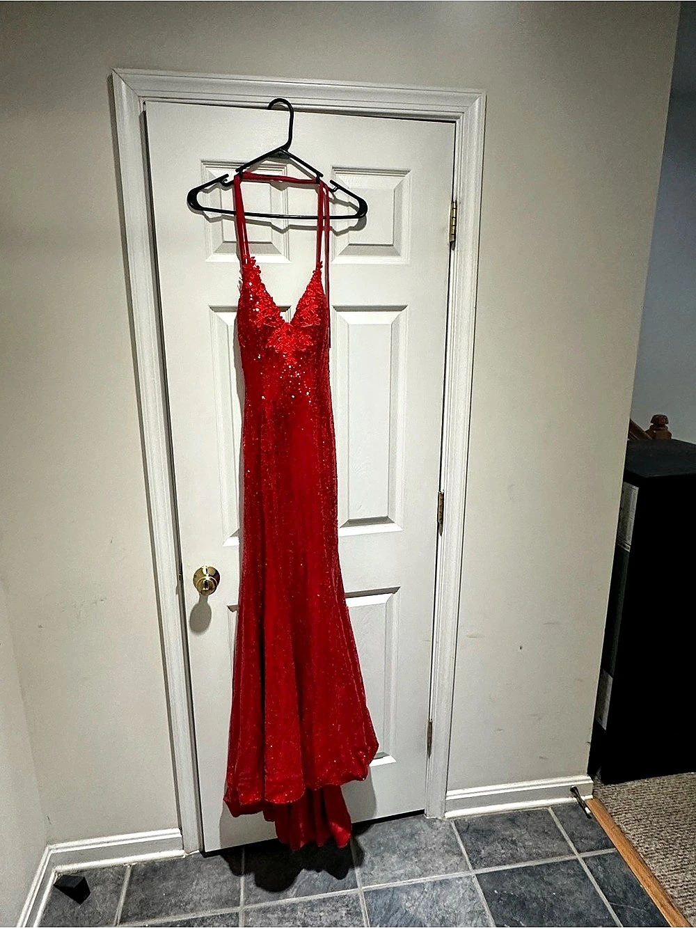 HEBEOS Red Sequin Lace Maxi Dress